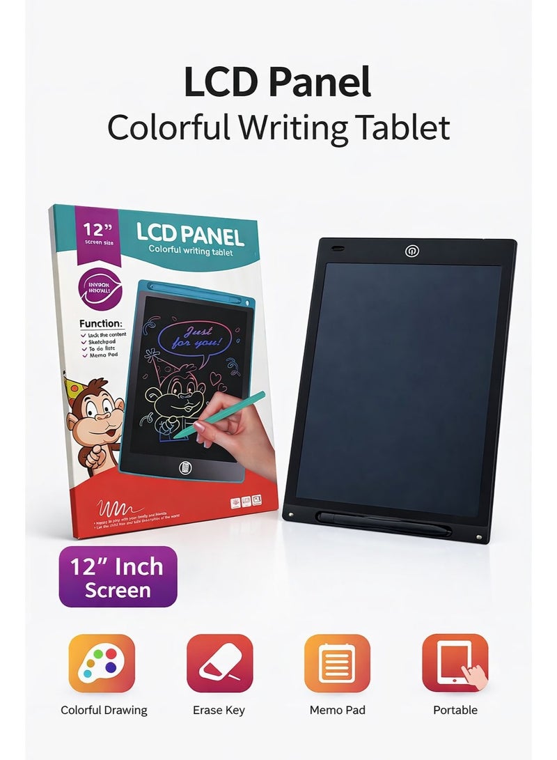 Fikriyah | Black 12 Inch LCD Writing Tablet | Reusable Digital Drawing Pad with Stylus and Erase Button, Portable Writing Board for Kids & Adults
