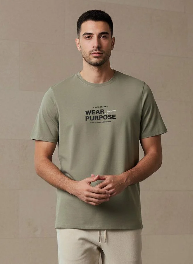 Iconic Iconic Men Slim Fit Round Neck Short Sleeve Slogan Print T shirt