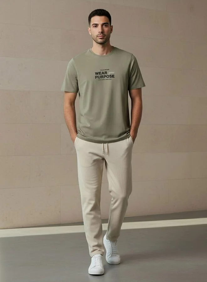 Iconic Iconic Men Slim Fit Round Neck Short Sleeve Slogan Print T shirt