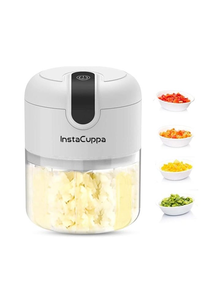إنستاكوبا مفرمة كهربائية صغيرة من InstaCuppa للمطبخ، استخدام أطول بنسبة 50%، مفرمة بصل ببطارية 1800 مللي أمبير، مفرمة ثوم USB-C لشحن أسرع بنسبة 50%، مفرمة خضروات سريعة بقوة 45 وات للأمهات المشغولات، 250 مل  - Image 1