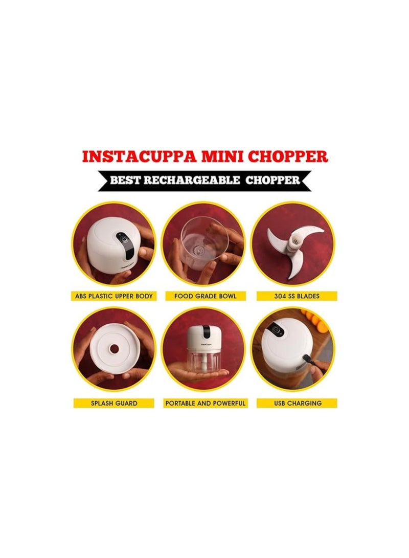 إنستاكوبا مفرمة كهربائية صغيرة من InstaCuppa للمطبخ، استخدام أطول بنسبة 50%، مفرمة بصل ببطارية 1800 مللي أمبير، مفرمة ثوم USB-C لشحن أسرع بنسبة 50%، مفرمة خضروات سريعة بقوة 45 وات للأمهات المشغولات، 250 مل  - Image 2