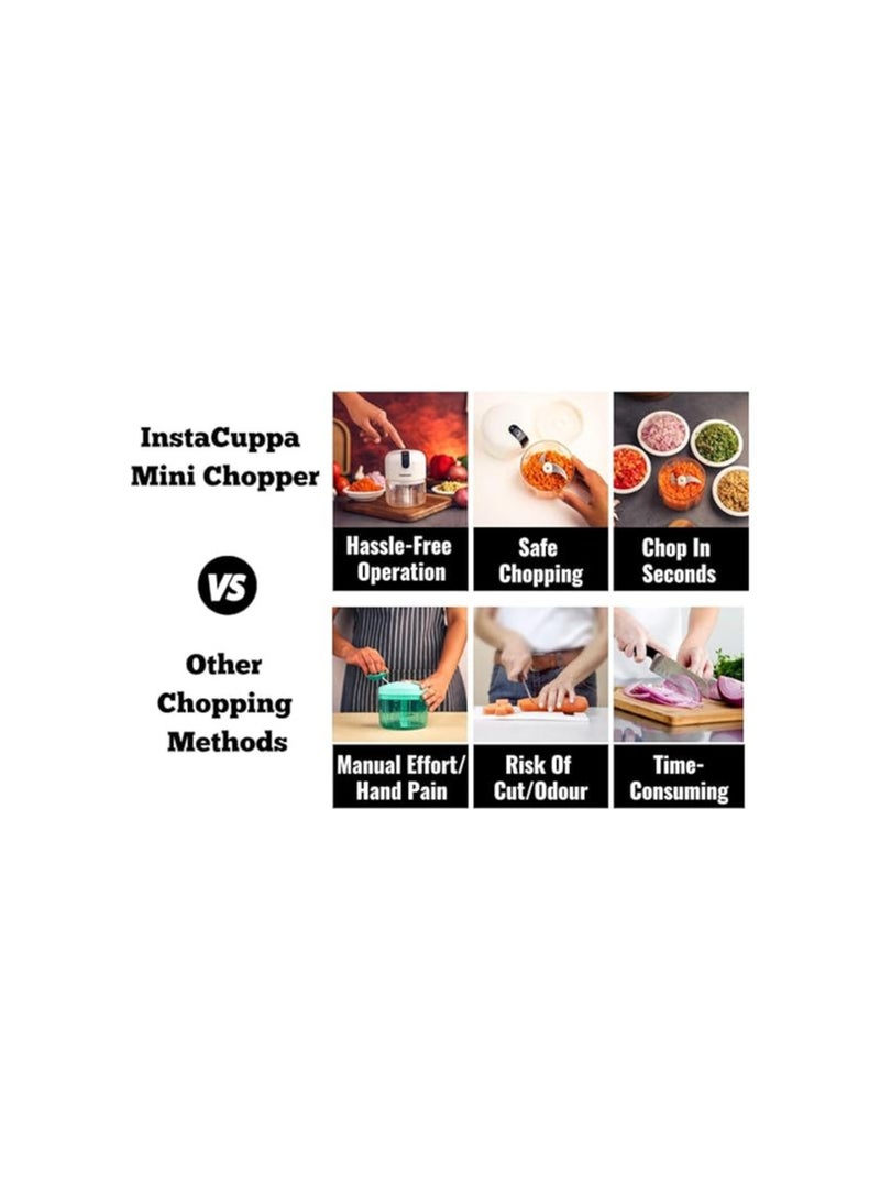 إنستاكوبا مفرمة كهربائية صغيرة من InstaCuppa للمطبخ، استخدام أطول بنسبة 50%، مفرمة بصل ببطارية 1800 مللي أمبير، مفرمة ثوم USB-C لشحن أسرع بنسبة 50%، مفرمة خضروات سريعة بقوة 45 وات للأمهات المشغولات، 250 مل  - Image 4