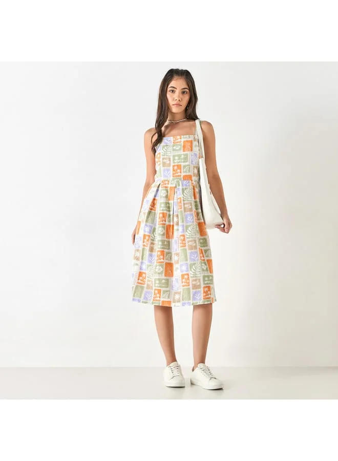 Lee Cooper Lee Cooper All-Over Print Sleeveless Dress with Square Neck