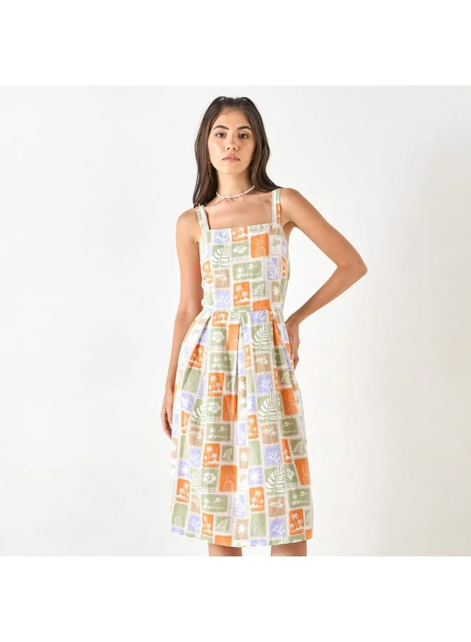 Lee Cooper Lee Cooper All-Over Print Sleeveless Dress with Square Neck