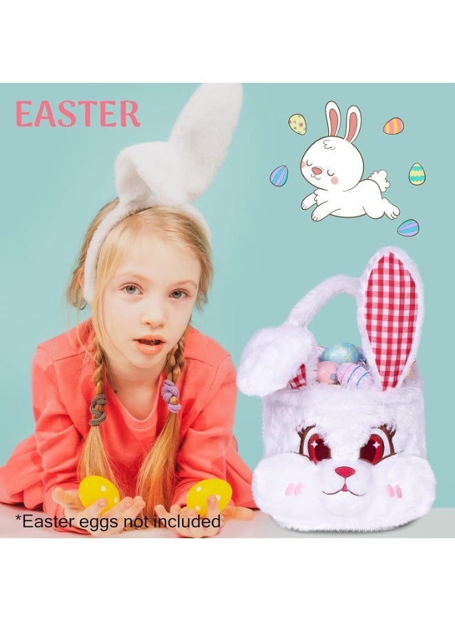 LUBOT Bunny Easter Basket for Kids, 3D Cute Plush Empty Bucket with Foldable Ears and Handle Egg Hunt Tote Candy Bag Basket for Boy Girl Teens Gift, Easter Basket Decor White - Image 4