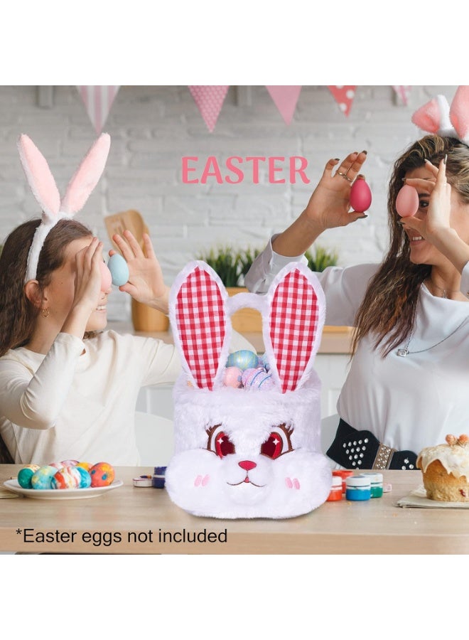 LUBOT Bunny Easter Basket for Kids, 3D Cute Plush Empty Bucket with Foldable Ears and Handle Egg Hunt Tote Candy Bag Basket for Boy Girl Teens Gift, Easter Basket Decor White - Image 2