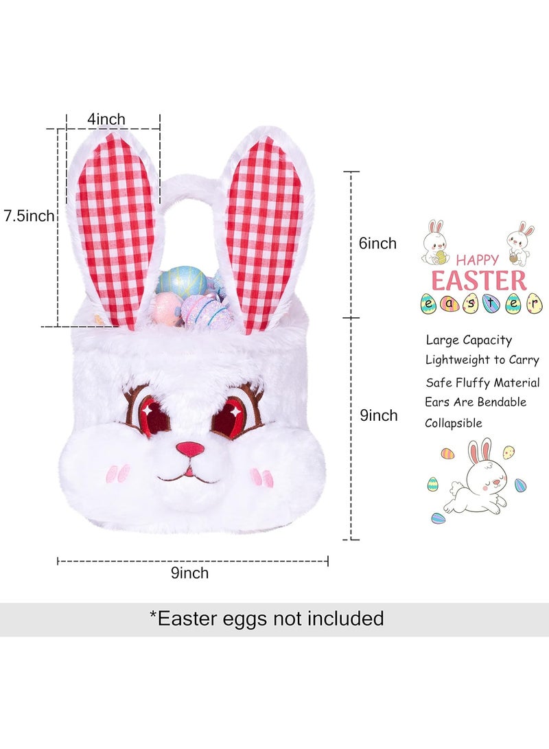 LUBOT Bunny Easter Basket for Kids, 3D Cute Plush Empty Bucket with Foldable Ears and Handle Egg Hunt Tote Candy Bag Basket for Boy Girl Teens Gift, Easter Basket Decor White - Image 3