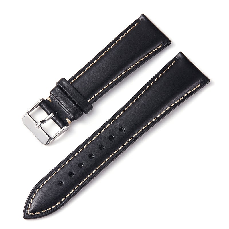 2024 New Genuine Leather Watch Strap Shiny Wax Finish Retro Accessory Black