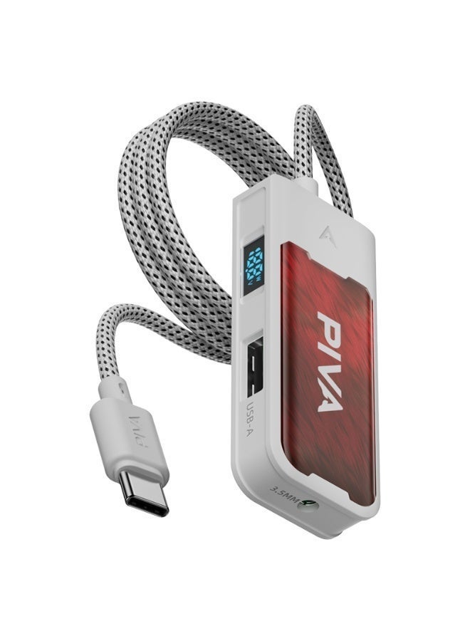 PIVA G41 4-in-1 Gaming Adapter & Converter, Type-C to 3.5mm Audio DAC 32Bit/384Khz & USB 2.0 Data Transfer Hub, PD 60W Fast Charging with Power Display, 480Mbps High-Speed, Compatible with RedMagic, iPad, iPhone, Samsung Mobile, Laptops, Mobile Phones, and Gaming Devices - Image 1