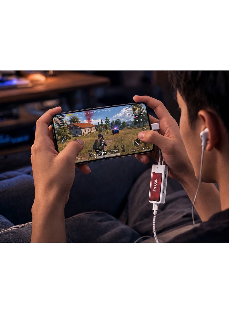 PIVA G41 4-in-1 Gaming Adapter & Converter, Type-C to 3.5mm Audio DAC 32Bit/384Khz & USB 2.0 Data Transfer Hub, PD 60W Fast Charging with Power Display, 480Mbps High-Speed, Compatible with RedMagic, iPad, iPhone, Samsung Mobile, Laptops, Mobile Phones, and Gaming Devices - Image 2