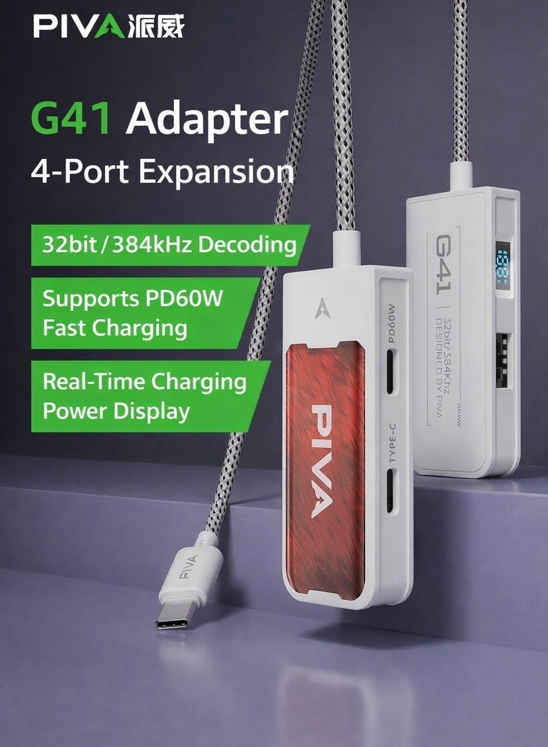 PIVA G41 4-in-1 Gaming Adapter & Converter, Type-C to 3.5mm Audio DAC 32Bit/384Khz & USB 2.0 Data Transfer Hub, PD 60W Fast Charging with Power Display, 480Mbps High-Speed, Compatible with RedMagic, iPad, iPhone, Samsung Mobile, Laptops, Mobile Phones, and Gaming Devices - Image 3