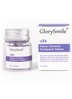 GlorySmile 30 Pieces V34 Color Corrector Toothpaste Tablets Advanced Whitening Toothpaste Tablets Against Sensitive Teeth and Gum Repair Gum Health Color Corrector Tablets  - Image 1