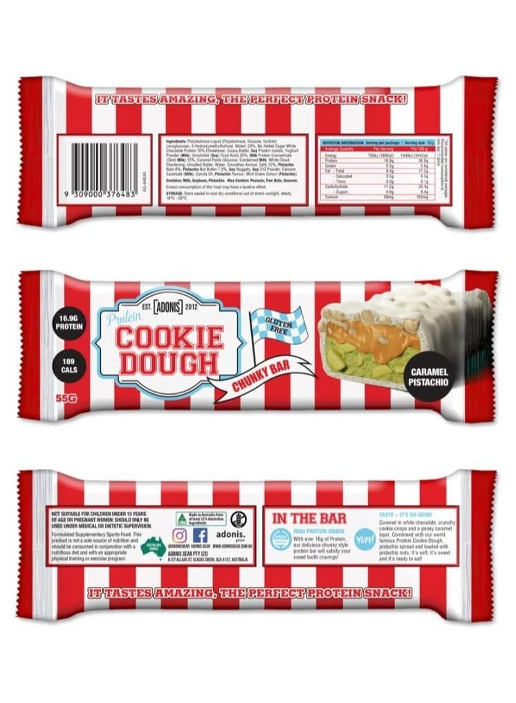 ADONIS PROTEIN COOKIE DOUGH,CHUNKY BAR,CARAMEL PISTACHIO 12*55G - Image 2