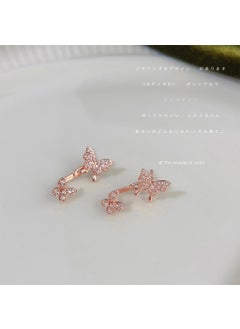 Generic Elegant Zirconia Butterfly Studs Rose Gold Earrings 3922 silver needle with two butterflies 