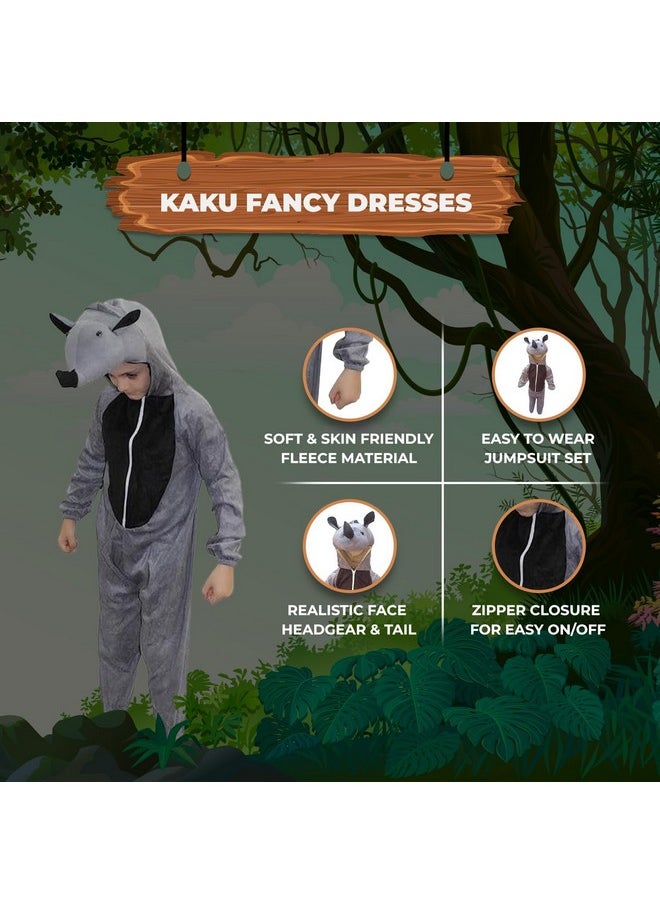 Kaku Fancy Dresses Kaku Fancy Dresses Fleece Rhino Wild Animal Costume For Kids - Grey, 7-8 Years | Animal Fancy Dress For Boys & Girls  - Image 3