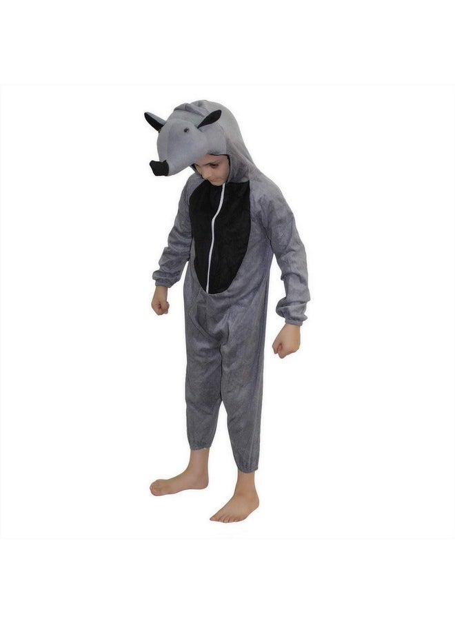 Kaku Fancy Dresses Kaku Fancy Dresses Fleece Rhino Wild Animal Costume For Kids - Grey, 7-8 Years | Animal Fancy Dress For Boys & Girls  - Image 1