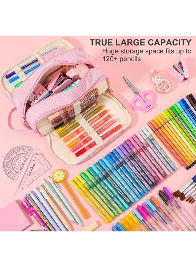Nuozme 3 Compartment Pencil Case,Large Capacity School Supplies Pencil bag with Easy Handle, Soft Corduroy Pencil Pouch, Aesthetic Supply Pen Case Bag Organizer For Teen Girls College (Purple) - Image 5