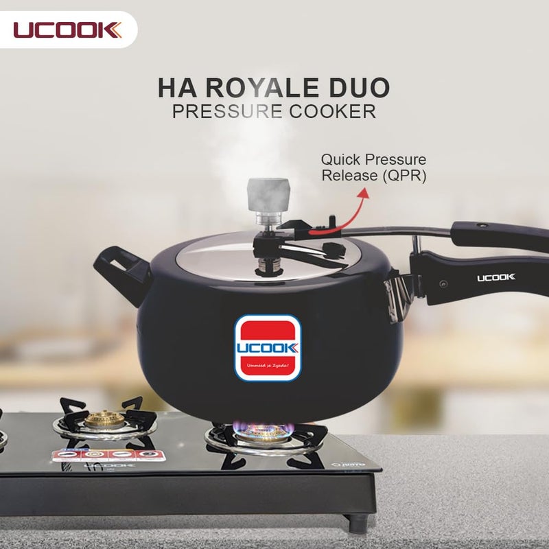 Ucook By United Ekta Group Royale Duo 5 Litre Hard Anodised Aluminium Inner Lid Induction Pressure Cooker With Stainless Steel Lid, Black - Image 3