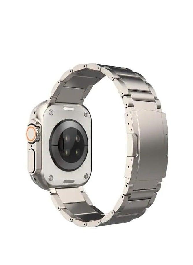 Generic - Titanium Metal Watch Band Compatible With Apple Watch Series 10 | Ultra 2 | 9 | 8 Ultra | 8 | 7 | 6 41/40/38 mm Light Wieght With Double Button Clasp Strap (Titanium - Image 1