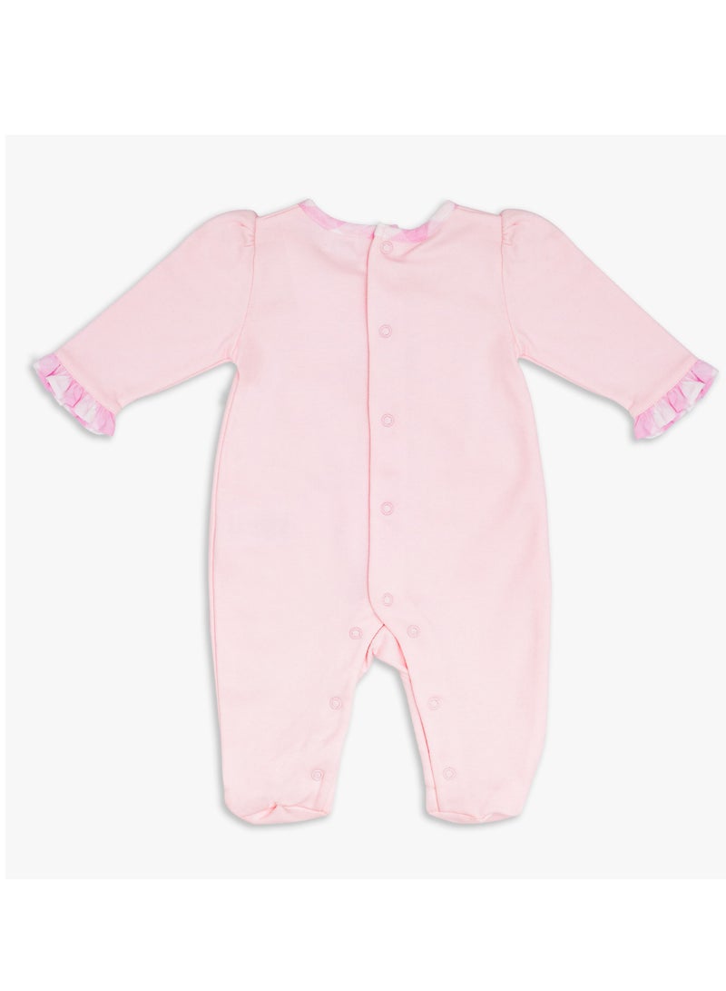 Moon بدلة نوم قطنية 100% مع رباط رأس 0-1 شهر باللون الوردي - مربعات وردية - Image 2