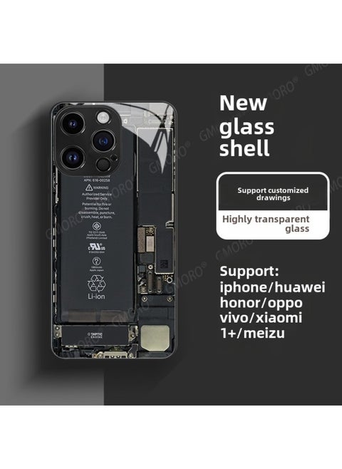 Circuit Board Phone Case For 13 14promax Creative 12 Cool 15 Model Glass Case Funny Digital Computer IPhone Protective Cover-Color:High Permeability Glass Shell-Graphite Black -1041-Applicable Model