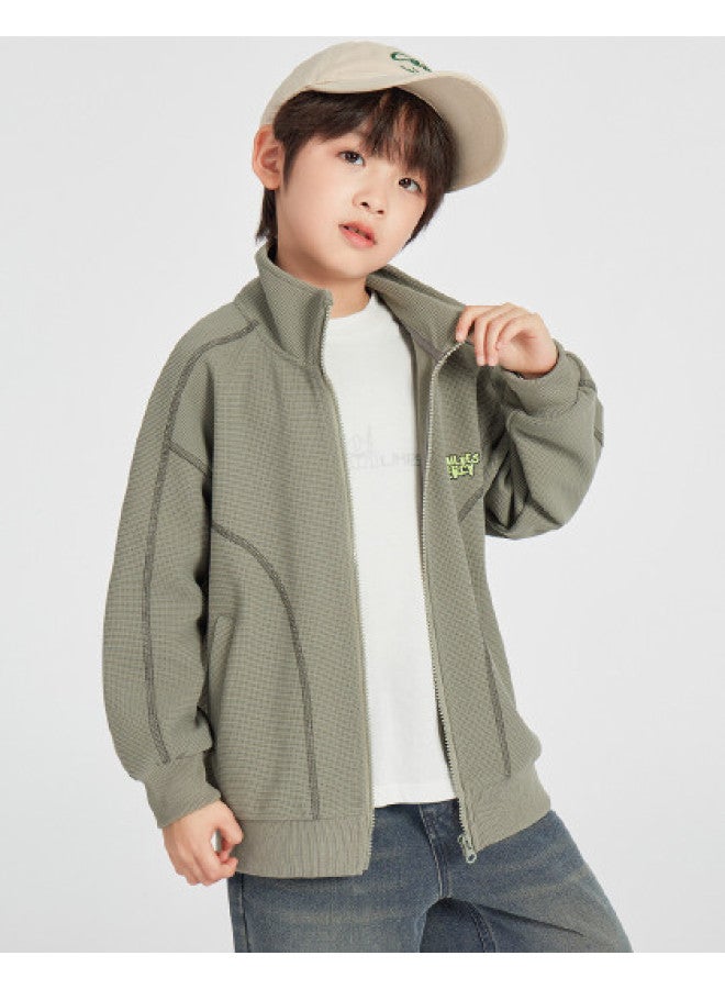 BOY جاكيت بياقة واقفة S، أسلوب الربيع والخريف، سترة رياضية غير رسمية للأطفال، توب محبوك عصرية ومتعددة الاستخدامات للأطفال الأكبر سناً - Image 1