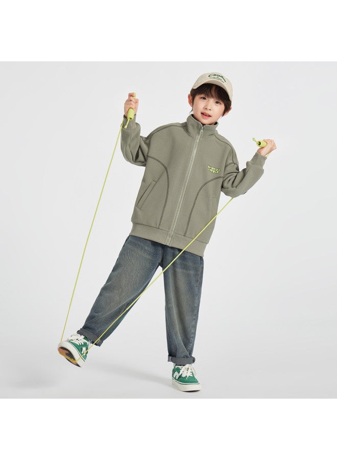 BOY جاكيت بياقة واقفة S، أسلوب الربيع والخريف، سترة رياضية غير رسمية للأطفال، توب محبوك عصرية ومتعددة الاستخدامات للأطفال الأكبر سناً - Image 4