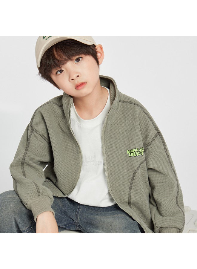 BOY جاكيت بياقة واقفة S، أسلوب الربيع والخريف، سترة رياضية غير رسمية للأطفال، توب محبوك عصرية ومتعددة الاستخدامات للأطفال الأكبر سناً - Image 5