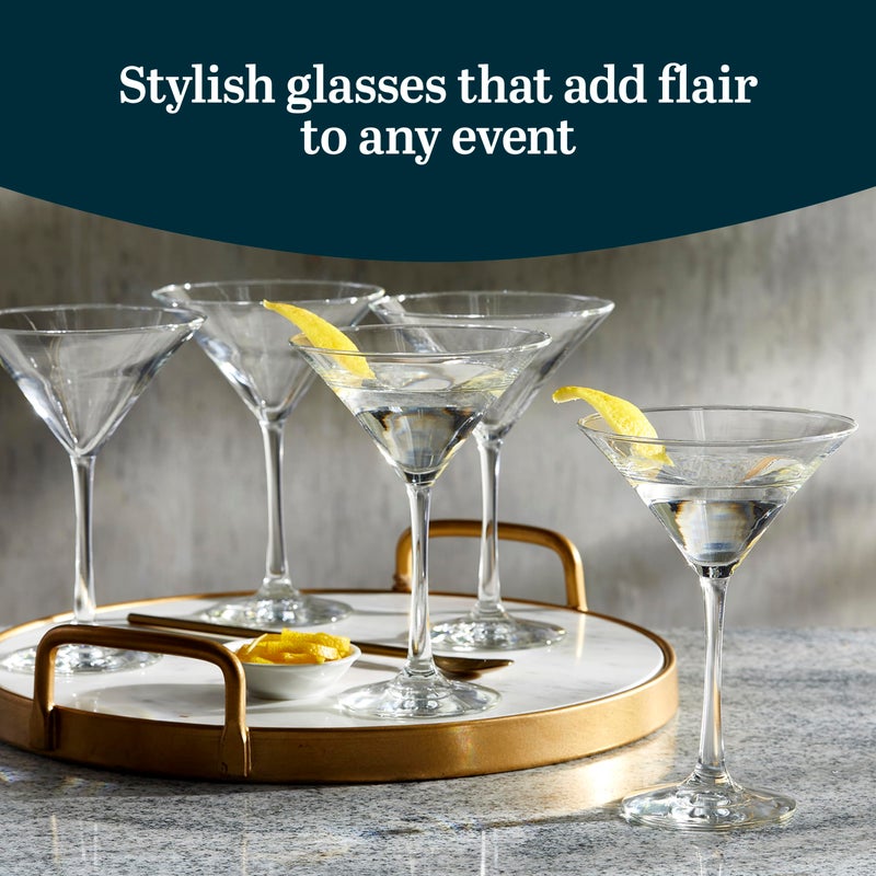 Libbey Entertaining Essentials Martini Glasses Set of 6, Tall, Slender, Triangular-Shaped Cocktail Glasses, Classic Martini Set for Wines, Cocktails - Image 2