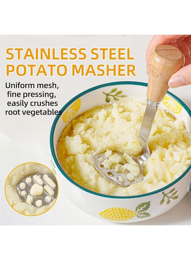 2 قطعة هراسة بطاطس بمقبض خشبي، هراسة أفوكادو صغيرة، هراسة طعام صغيرة مصنوعة من الفولاذ المقاوم للصدأ عالي الجودة، يمكن قلب المقبض ذي القاعدة المسطحة على الطاولة، هراسة أفوكادو - Image 5