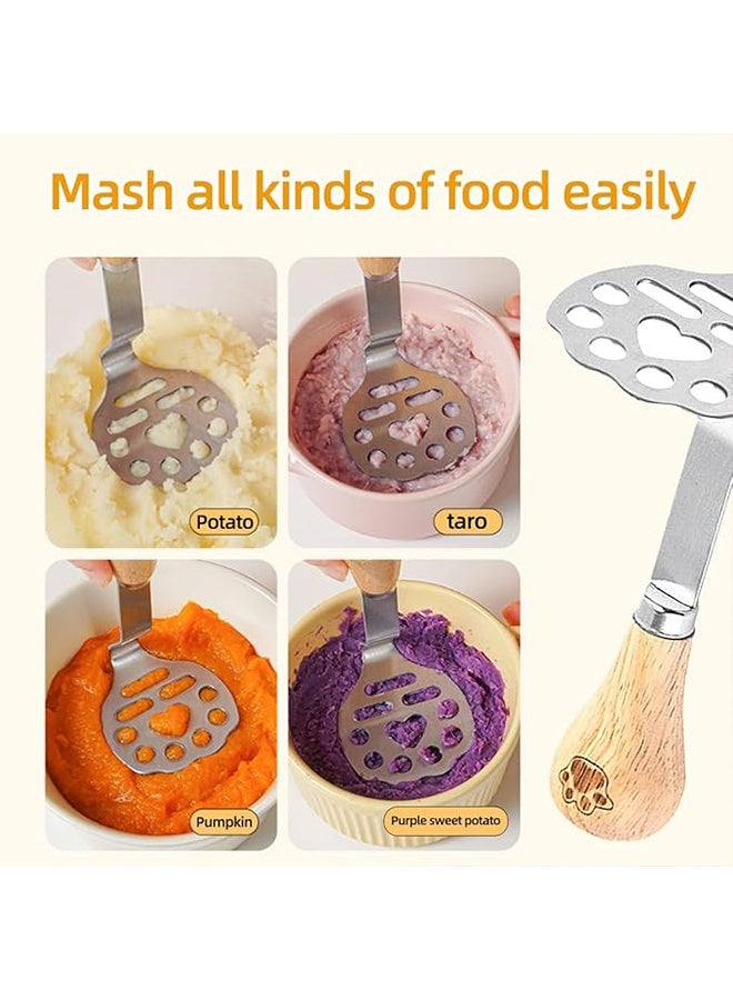 2 قطعة هراسة بطاطس بمقبض خشبي، هراسة أفوكادو صغيرة، هراسة طعام صغيرة مصنوعة من الفولاذ المقاوم للصدأ عالي الجودة، يمكن قلب المقبض ذي القاعدة المسطحة على الطاولة، هراسة أفوكادو - Image 3