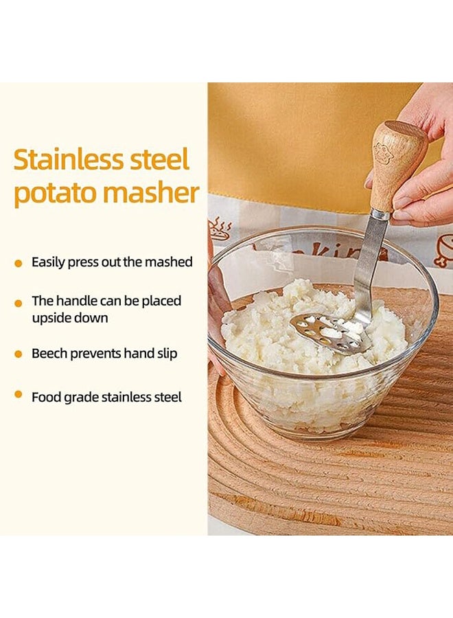 2 قطعة هراسة بطاطس بمقبض خشبي، هراسة أفوكادو صغيرة، هراسة طعام صغيرة مصنوعة من الفولاذ المقاوم للصدأ عالي الجودة، يمكن قلب المقبض ذي القاعدة المسطحة على الطاولة، هراسة أفوكادو - Image 4