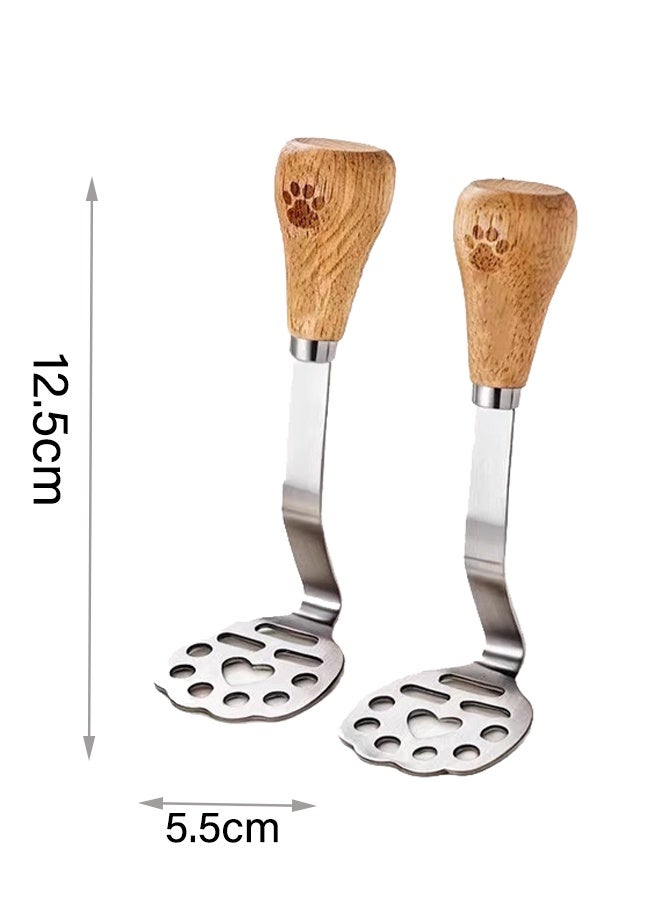 2 قطعة هراسة بطاطس بمقبض خشبي، هراسة أفوكادو صغيرة، هراسة طعام صغيرة مصنوعة من الفولاذ المقاوم للصدأ عالي الجودة، يمكن قلب المقبض ذي القاعدة المسطحة على الطاولة، هراسة أفوكادو - Image 2