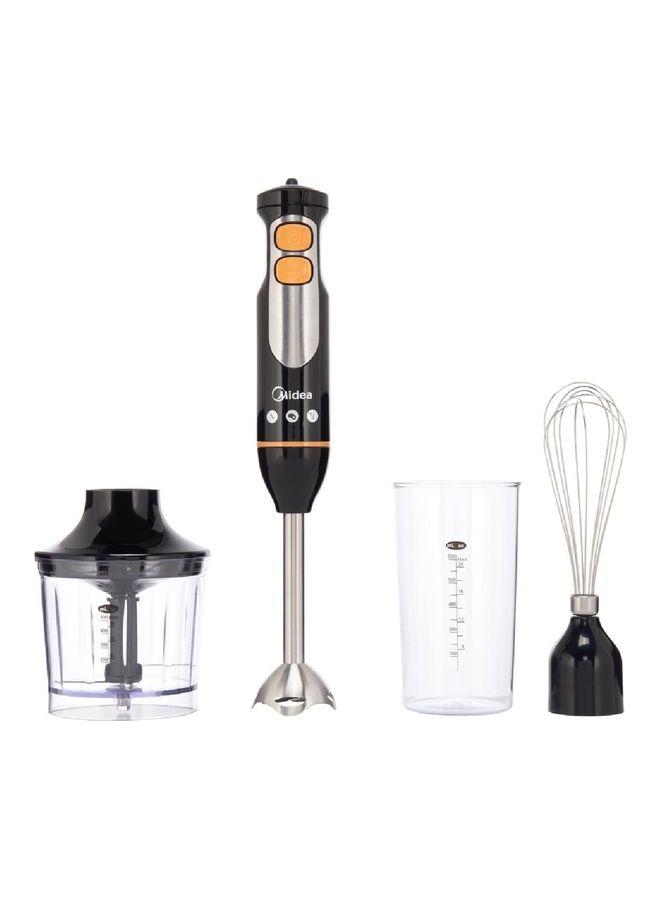 4-In-1 Multifunctional Hand Blender Chopper And Whisk, With Stainless Steel Blade, 600W Powerful DC Motor, Low Noise, Variable Speed For Soups-Smoothie-Chopping, Turbo Speed MJBH6001W Black