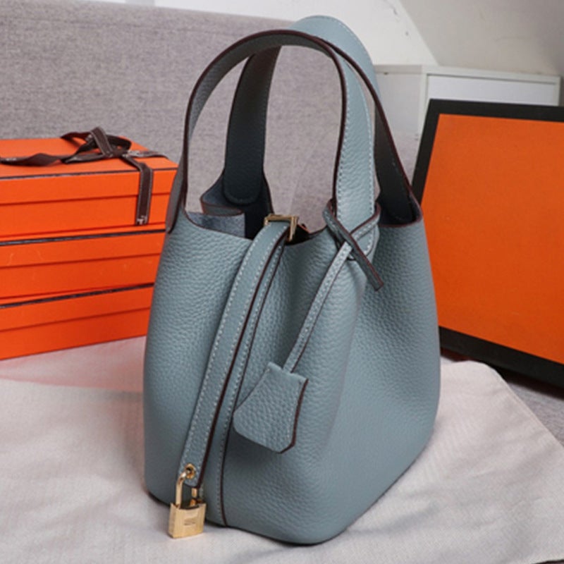 18 Size Gold Buckle Vegetable Basket Bag Genuine Leather Bucket Bag Large Capacity Handbag Hand Bag Crossbody Bag - Image 4