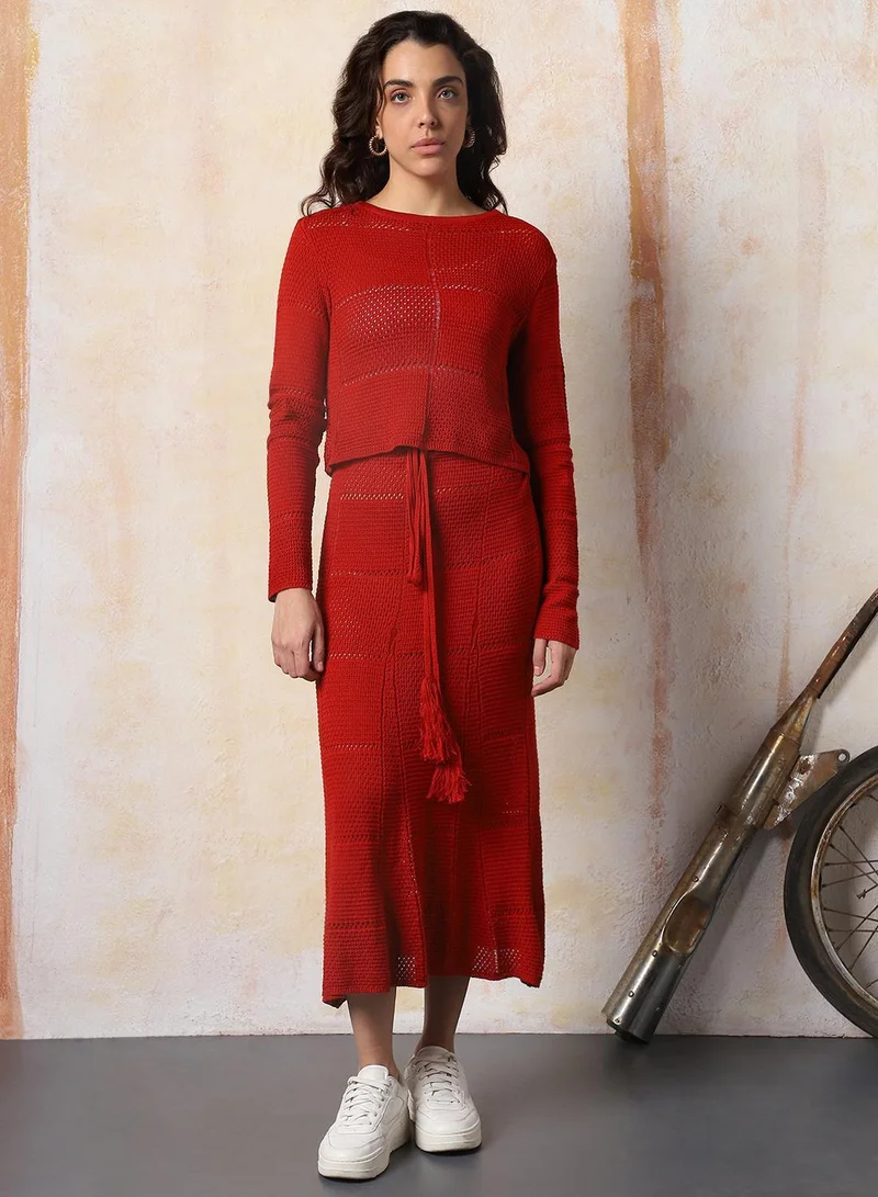 HIGH STAR Self-Designed Crochet Round Neck Top & Skirt Co ord