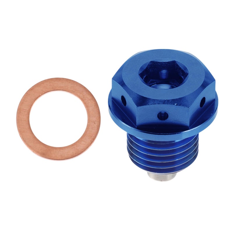 REPAIROCK M14x15 4MM Magnetic Oil Drain Plug Titanium Alloy Sump Drain Nut Bolt with 1 Copper Washer Blue 1Pc - Image 2