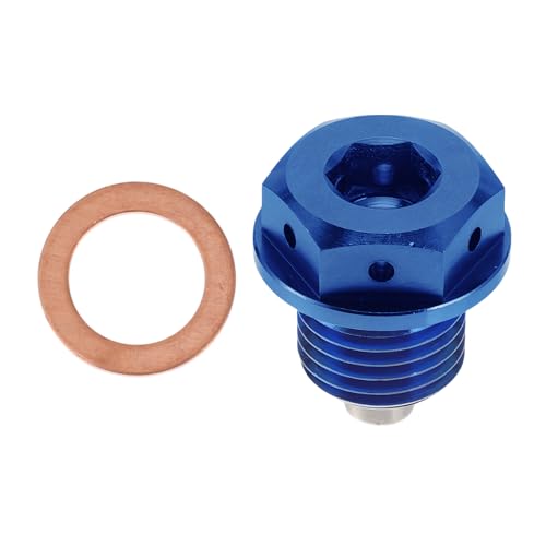 REPAIROCK M14x15 4MM Magnetic Oil Drain Plug Titanium Alloy Sump Drain Nut Bolt with 1 Copper Washer Blue 1Pc - Image 1