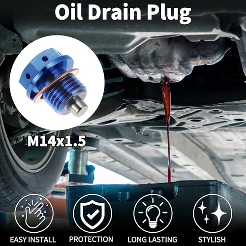 REPAIROCK M14x15 4MM Magnetic Oil Drain Plug Titanium Alloy Sump Drain Nut Bolt with 1 Copper Washer Blue 1Pc - Image 3