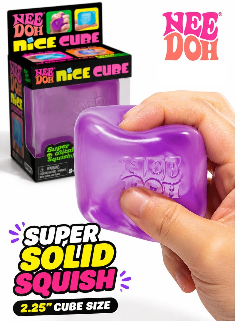 Schylling NeeDoh Nice Cube -Sensory Squeeze Toy with Super Solid Squish - 2.25" Cube (Purple) - Image 1