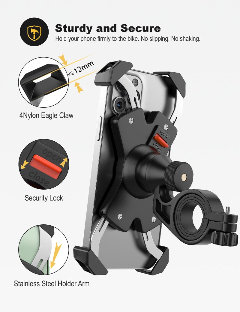 Grefay Bike Phone Mount Metal Motorcycle Handlebar Phone Holder Scooter Phone Clamp for 4.0-7.0 Inch Smartphone with 360° Rotation - Image 2