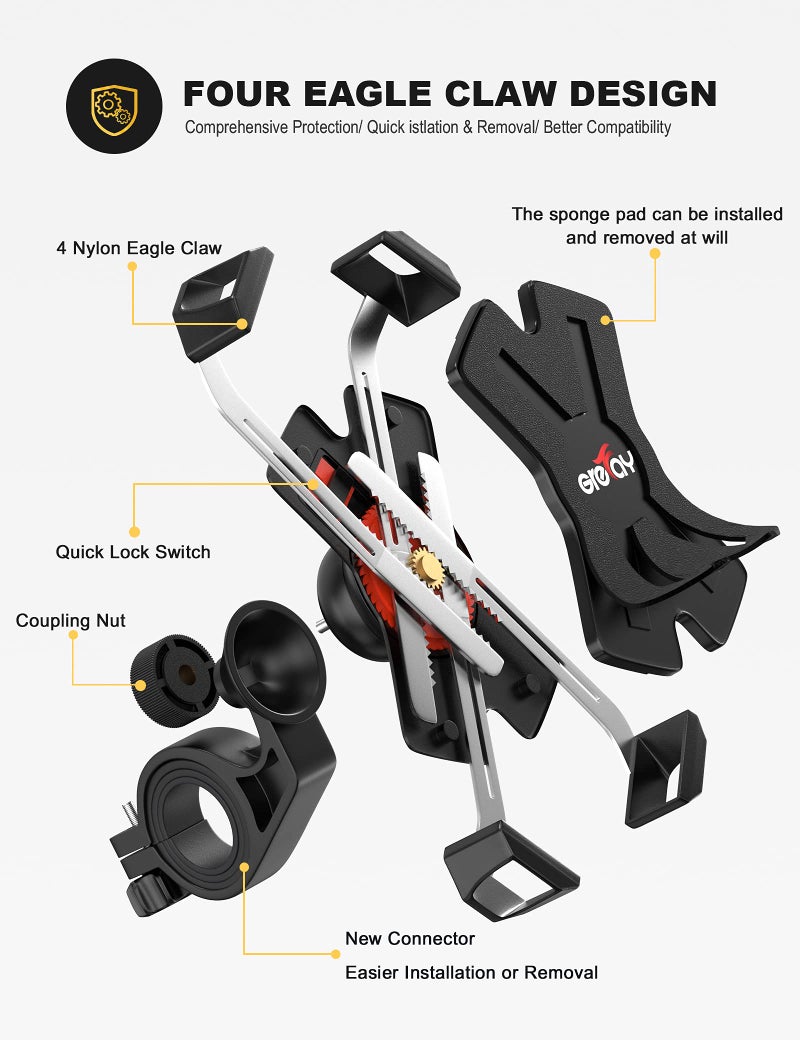 Grefay Bike Phone Mount Metal Motorcycle Handlebar Phone Holder Scooter Phone Clamp for 4.0-7.0 Inch Smartphone with 360° Rotation - Image 5