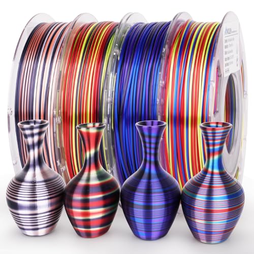 AMOLEN Silk PLA 3D Printer Filament Bundle, Shiny Multicolor Rainbow PLA Filament 1.75mm Pack, Fast Color Change PLA 3D Printing Filament for Most FDM 3D Printer, 200g X 4 Spools - Image 1