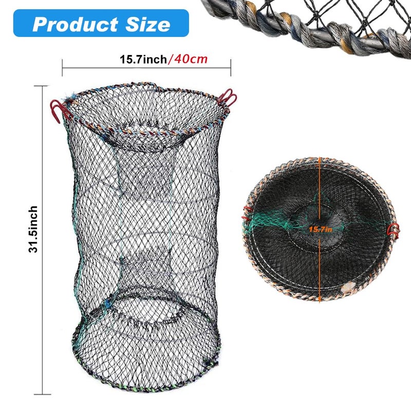 Proberos ® Fish Net, Fishing Cast Net, Foldable Fishing Basket Bait Fish Trap Net, Sturdy Nylon Mesh Fishing Net Wide Open Fish Net for Shrimps, Crab, Lobsters, Fishes (40 * 80CM) - Image 2
