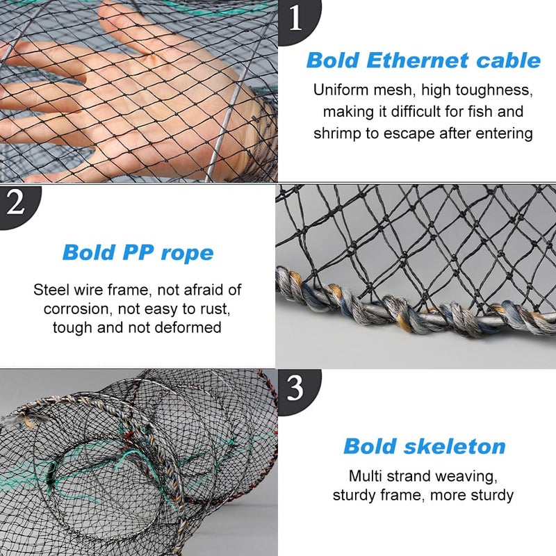 Proberos ® Fish Net, Fishing Cast Net, Foldable Fishing Basket Bait Fish Trap Net, Sturdy Nylon Mesh Fishing Net Wide Open Fish Net for Shrimps, Crab, Lobsters, Fishes (40 * 80CM) - Image 4