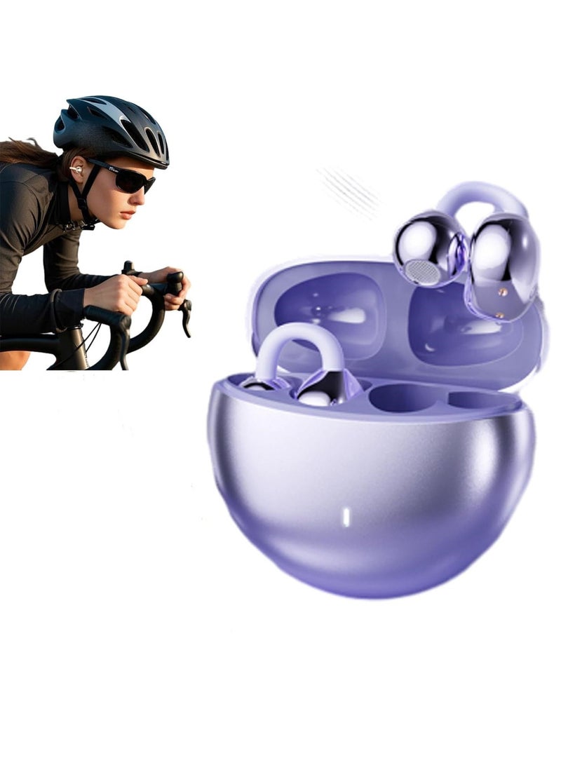 Bluetooth Headphones Open Ear Clip Gas conduction Wireless Sports Earbuds Groundbreaking Aesthetic Design Open-ear Listening AI Crystal-Clear Call Long Battery Life Dual-Device Connections (Purple) - Image 1