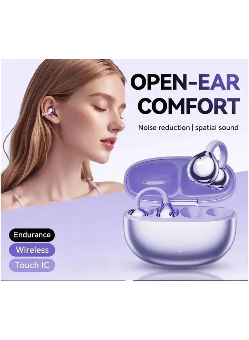 Bluetooth Headphones Open Ear Clip Gas conduction Wireless Sports Earbuds Groundbreaking Aesthetic Design Open-ear Listening AI Crystal-Clear Call Long Battery Life Dual-Device Connections (Purple) - Image 2