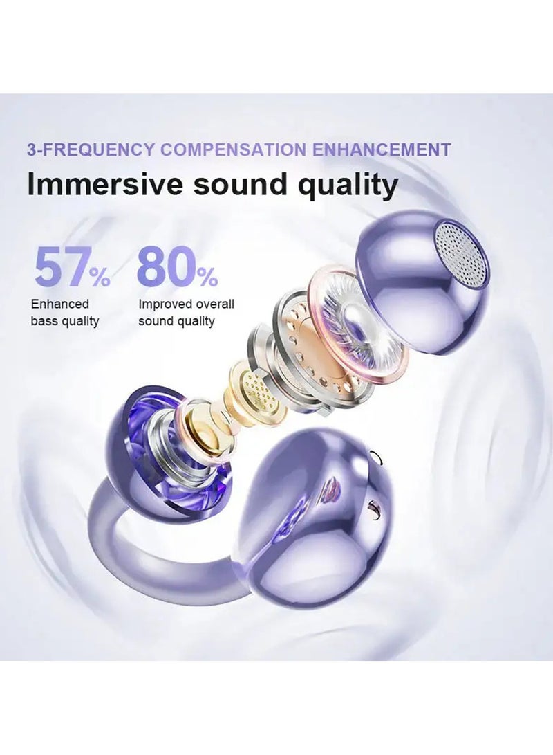 Bluetooth Headphones Open Ear Clip Gas conduction Wireless Sports Earbuds Groundbreaking Aesthetic Design Open-ear Listening AI Crystal-Clear Call Long Battery Life Dual-Device Connections (Purple) - Image 3