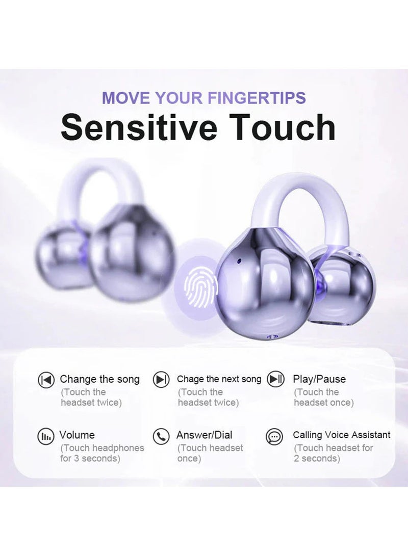 Bluetooth Headphones Open Ear Clip Gas conduction Wireless Sports Earbuds Groundbreaking Aesthetic Design Open-ear Listening AI Crystal-Clear Call Long Battery Life Dual-Device Connections (Purple) - Image 5