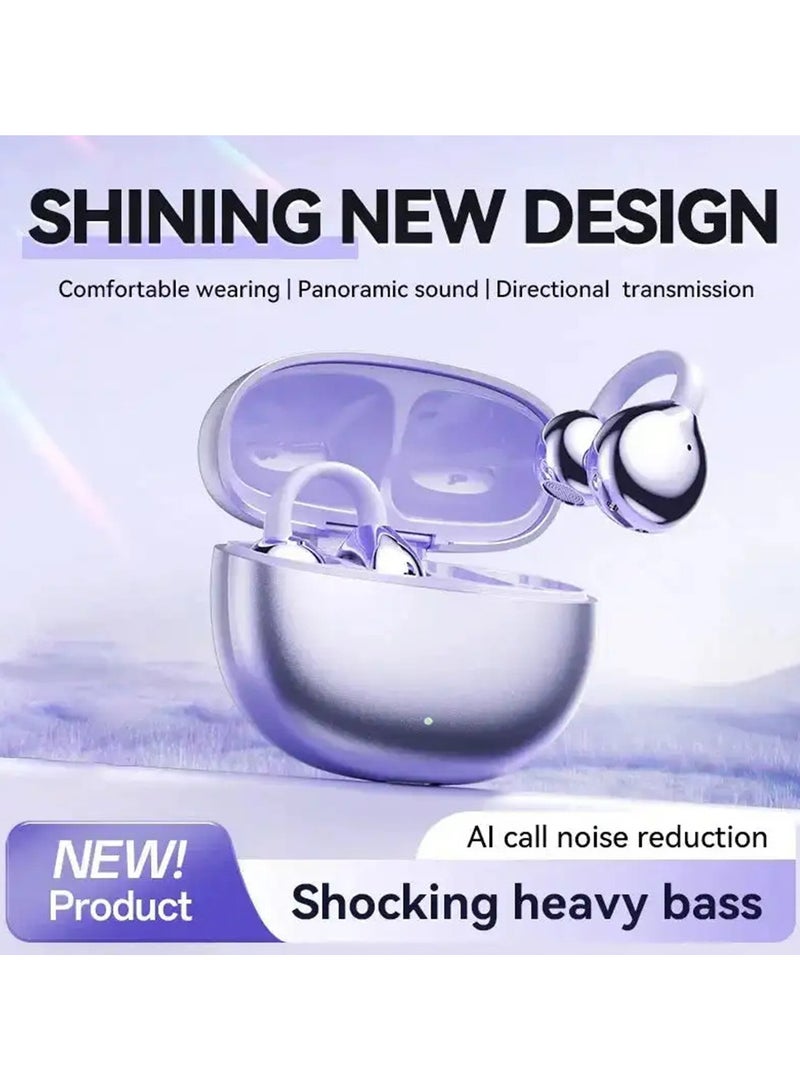 Bluetooth Headphones Open Ear Clip Gas conduction Wireless Sports Earbuds Groundbreaking Aesthetic Design Open-ear Listening AI Crystal-Clear Call Long Battery Life Dual-Device Connections (Purple) - Image 4